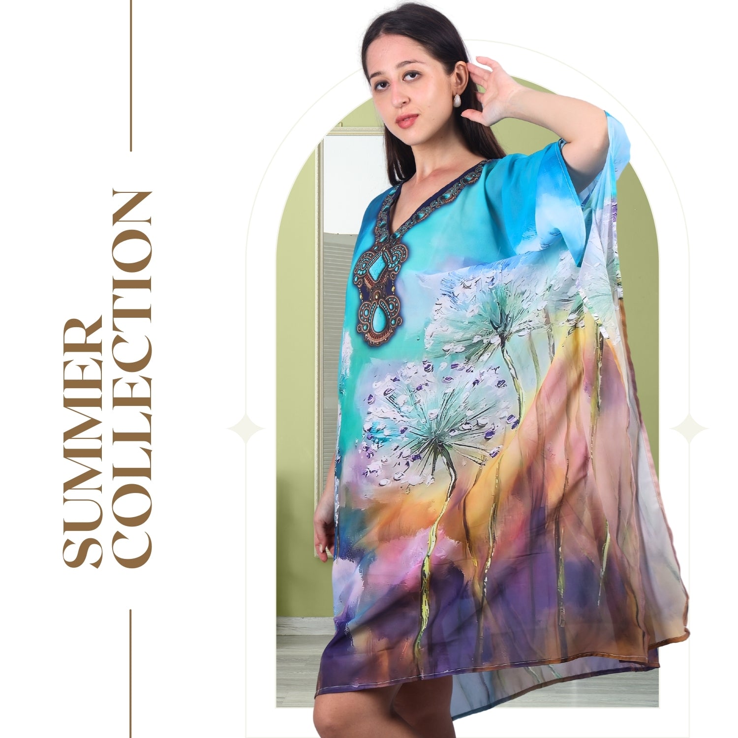 Floral kaftan dress perfect for vacation wear
