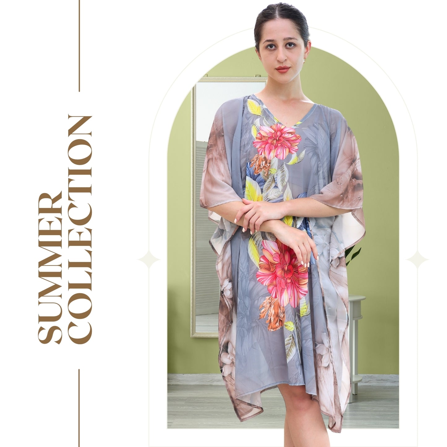 GloFash kaftan dress with a chic watercolor floral print
