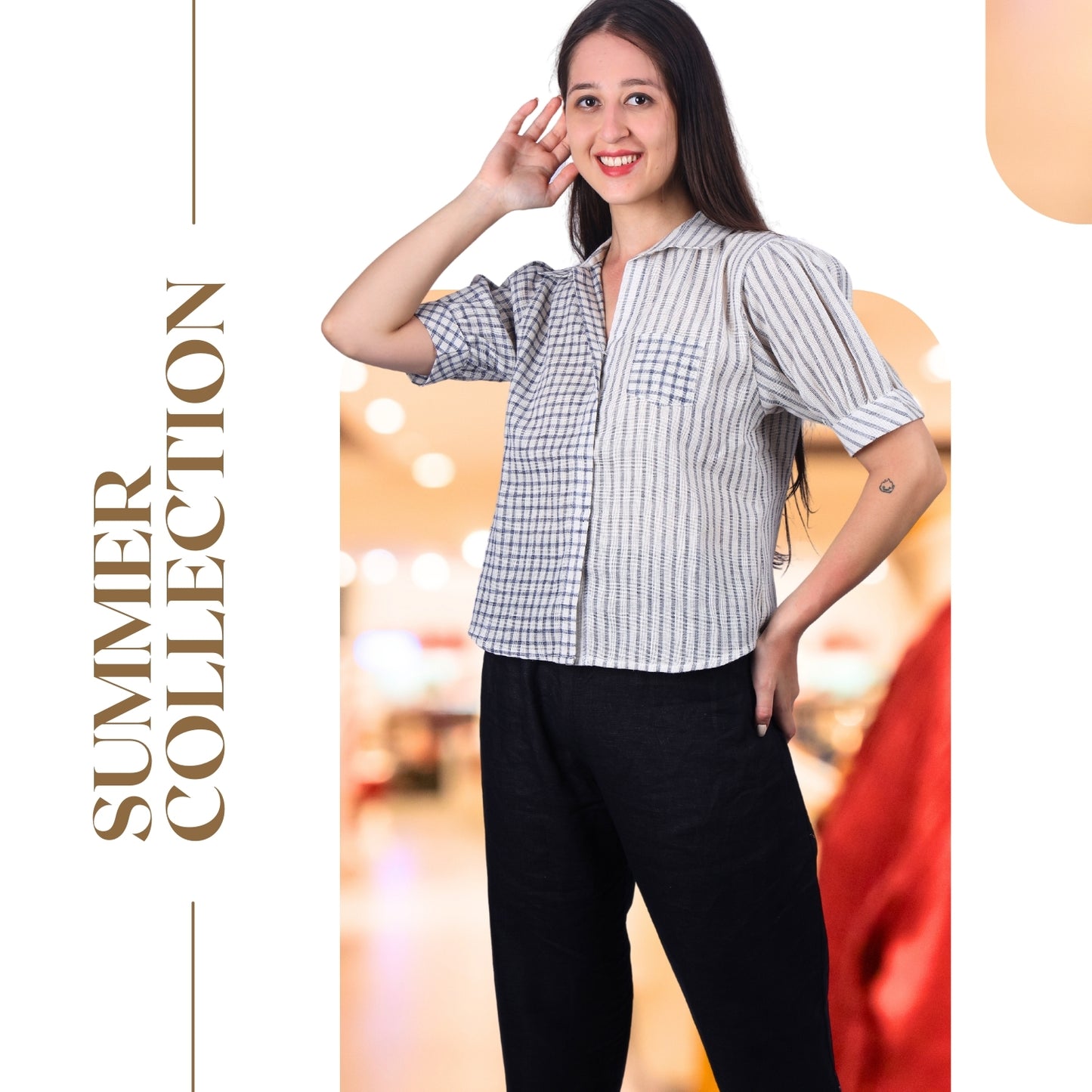 Fashionable women's checkered button-up blouse
