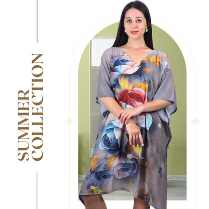 Elegant floral kaftan dress in a watercolor design
