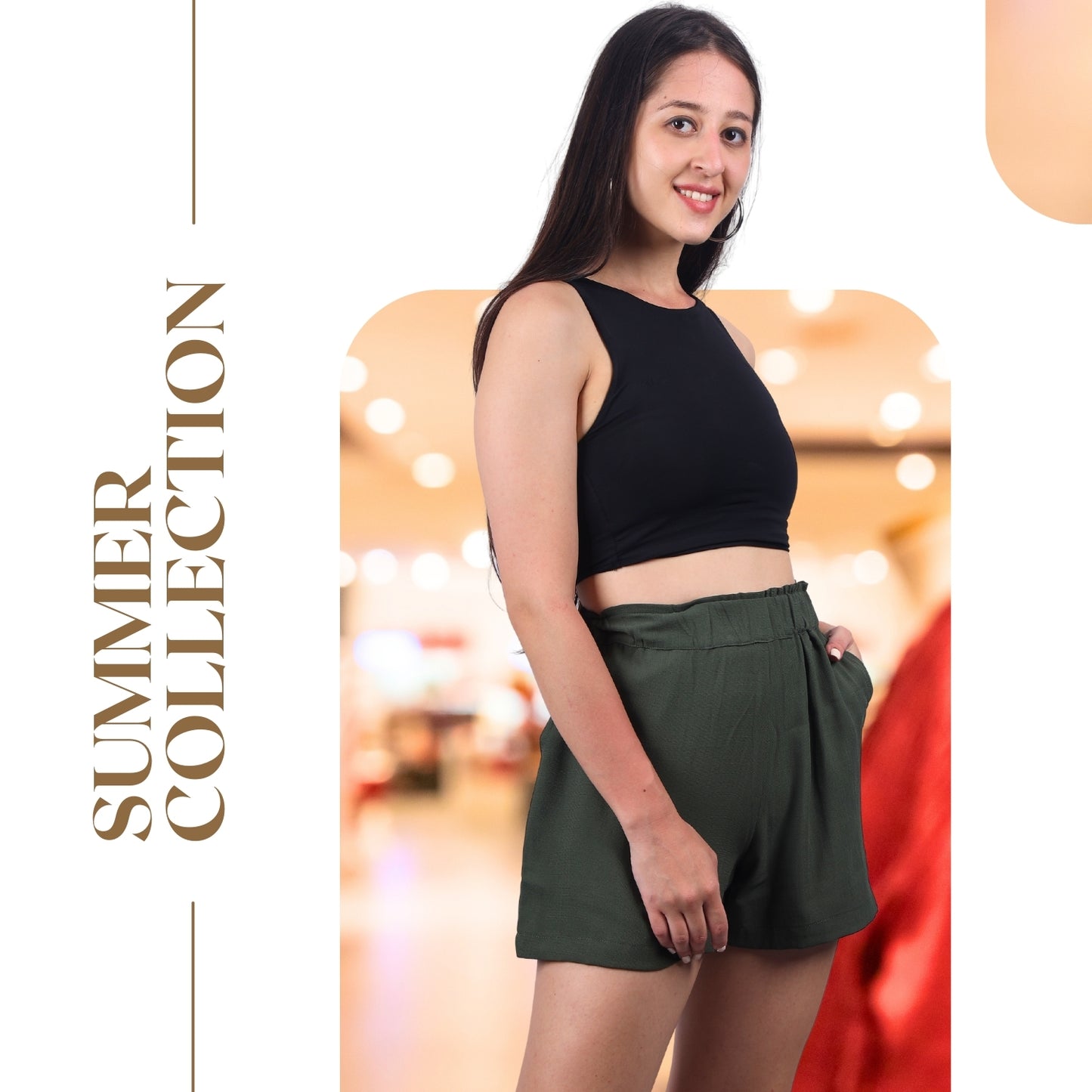 Grey elastic waist shorts made from premium georgette by GloFash
