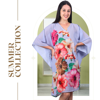 Flowy and comfortable kaftan dress with floral print
