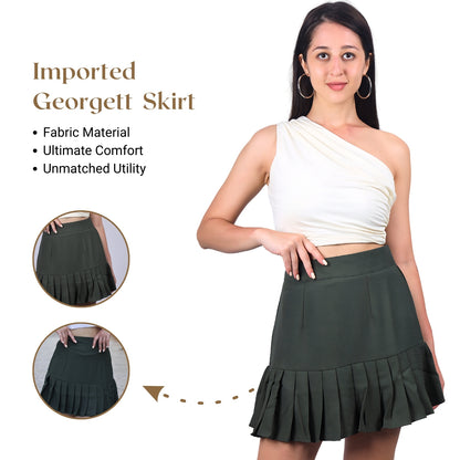 GloFash grey pleated mini skirt set with stylish and comfortable fit
