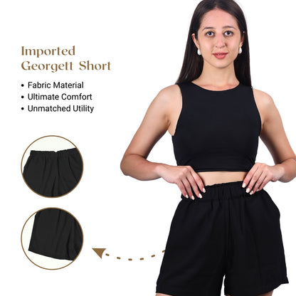 Black elastic waist shorts for women by GloFash
