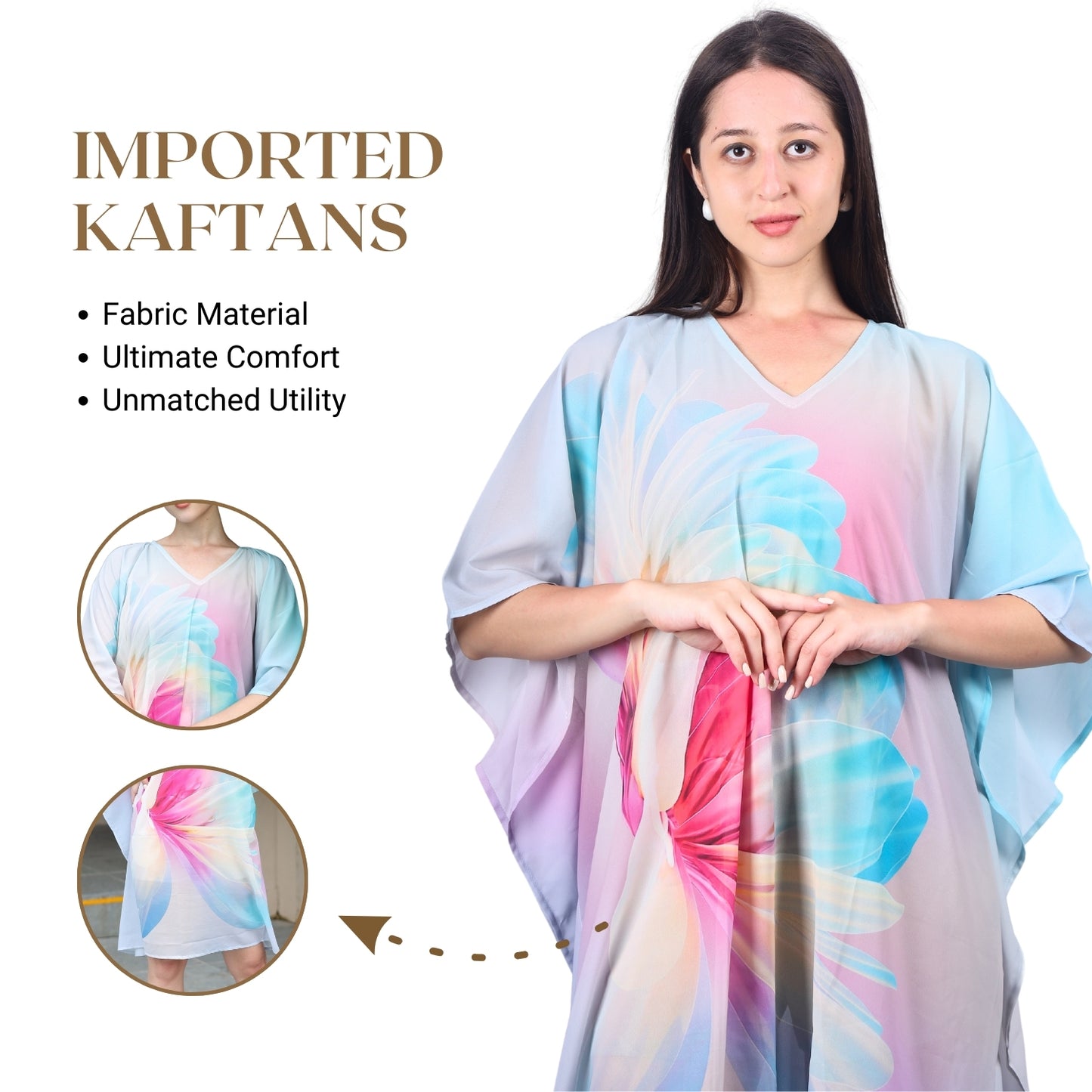 Watercolor floral kaftan dress for summer style
