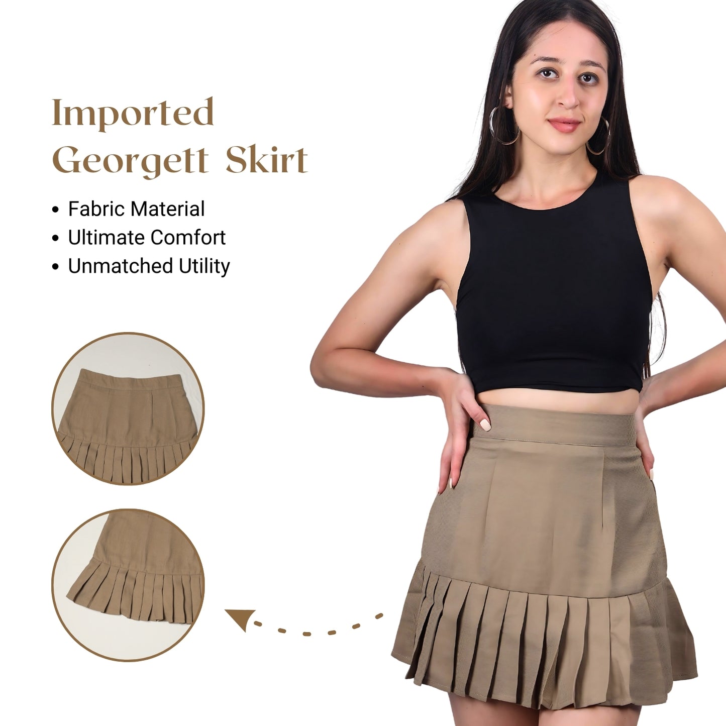 Grey pleated mini skirt set by GloFash with comfortable and lightweight fabric
