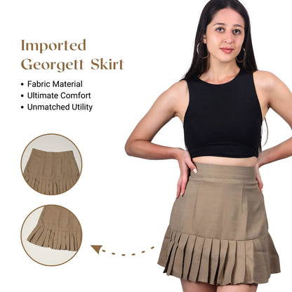 Grey pleated mini skirt set by GloFash with comfortable and lightweight fabric
