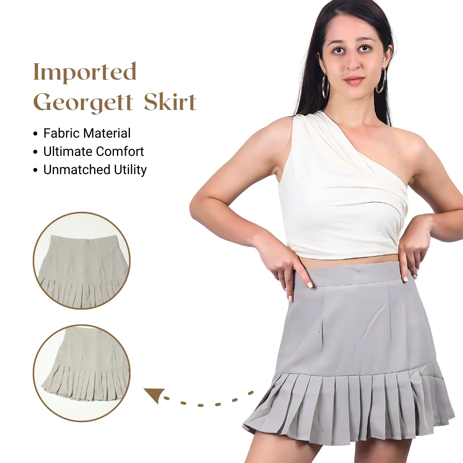 GloFash grey pleated mini skirt set with comfortable fit
