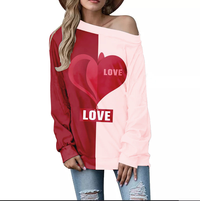 Buy Women's Valentine's Day Pattern Printed Long Sleeve Loose Shoulder Sweater - Trendy Design, Comfortable Fit - Fashionzapp - FashionZapp.com