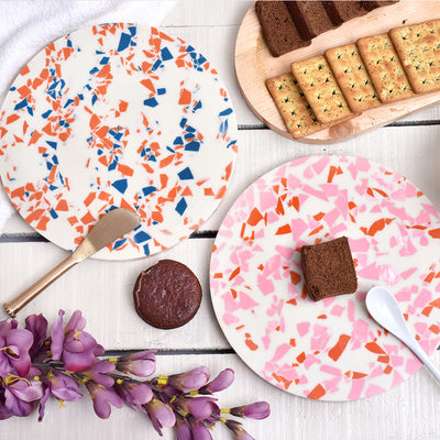 Pink and Orange Terrazzo Wood and Resin Cake Stand